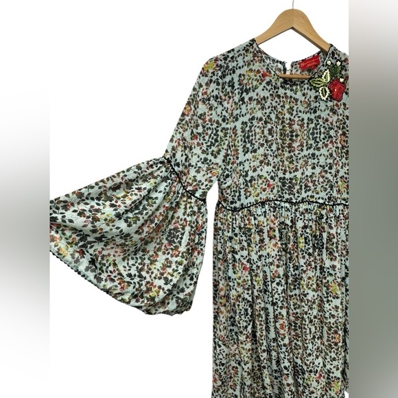 Bhanuni by Jyoti Anthropologie Semi Sheer Floral Embroidered Boho Mini Dress - Picture 7 of 8